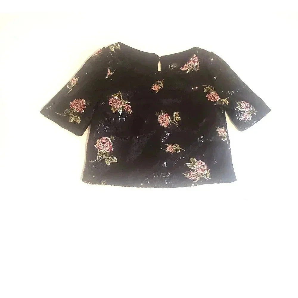 Pink Violet Black Floral Sequin‎ Top Girls